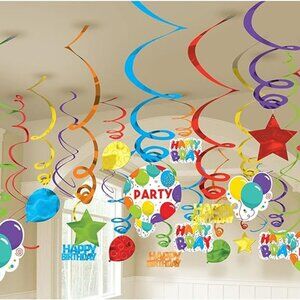 Happy Birthday Hanging Swirl Decoration Value Pack- 50 pcs.